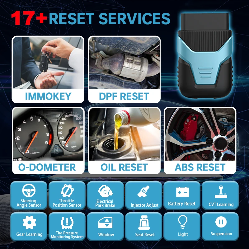 HUMZOR Z126 OBD2 Scanner Full System Diagnosis Key Programming Tire Pressure Battery Learning Erase Read Code Oil Reset Bluetoot