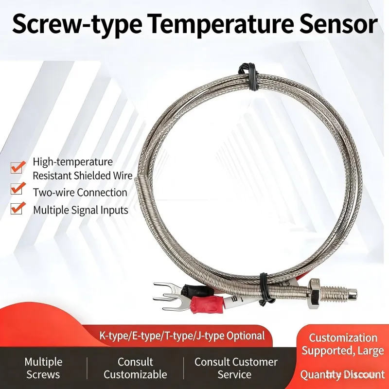 

M6 M8 M10 Screw Temperature Sensor K/J/E/PT100Type Thermocouple RTD 0-600℃ WIre 1/2/3/4/5M for Industrial Temperature Controller