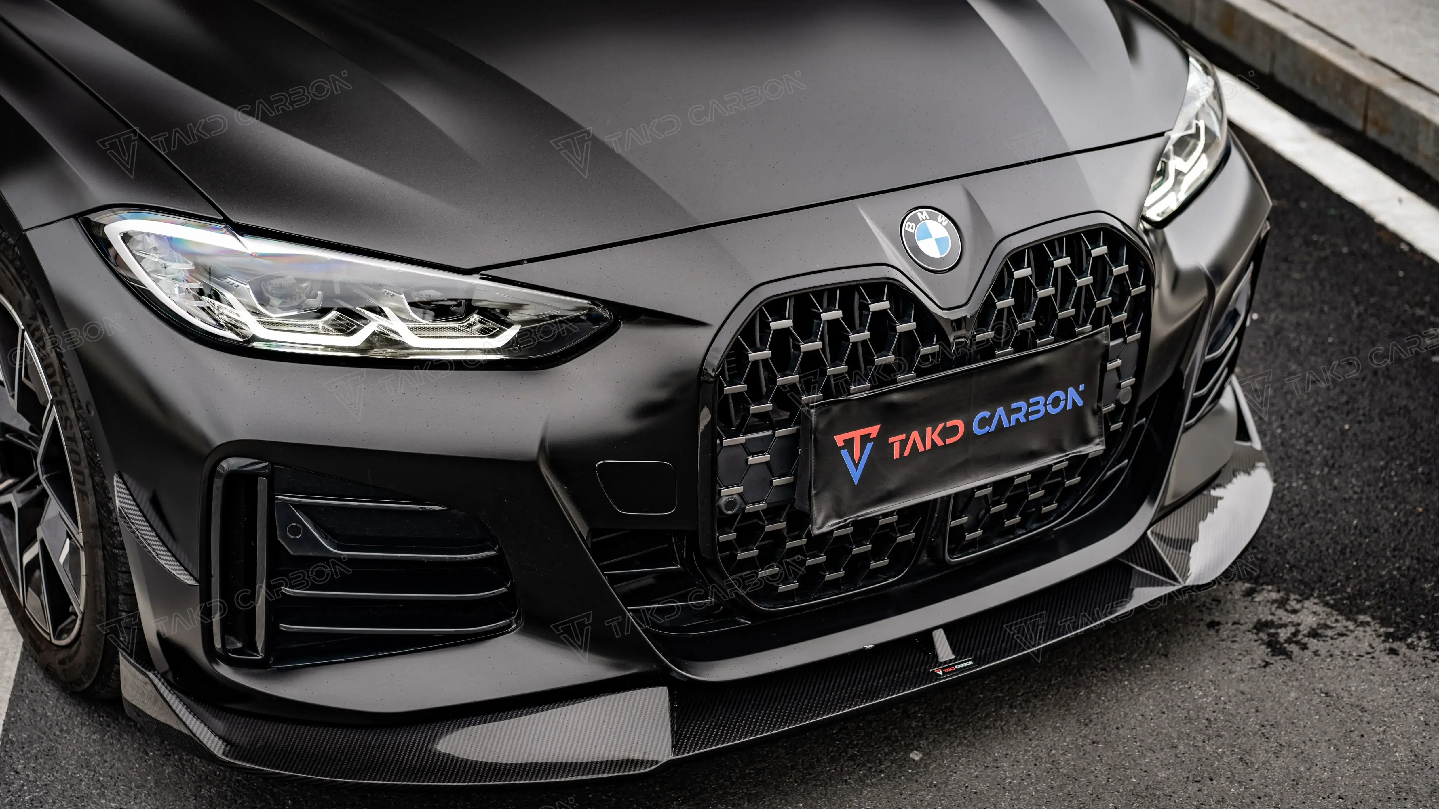 TAKD Carbon Real Car Data Development universal rear spoilers Dry Carbon Fiber Front Bumper Lip Diffuser For BMW 4 Series G26