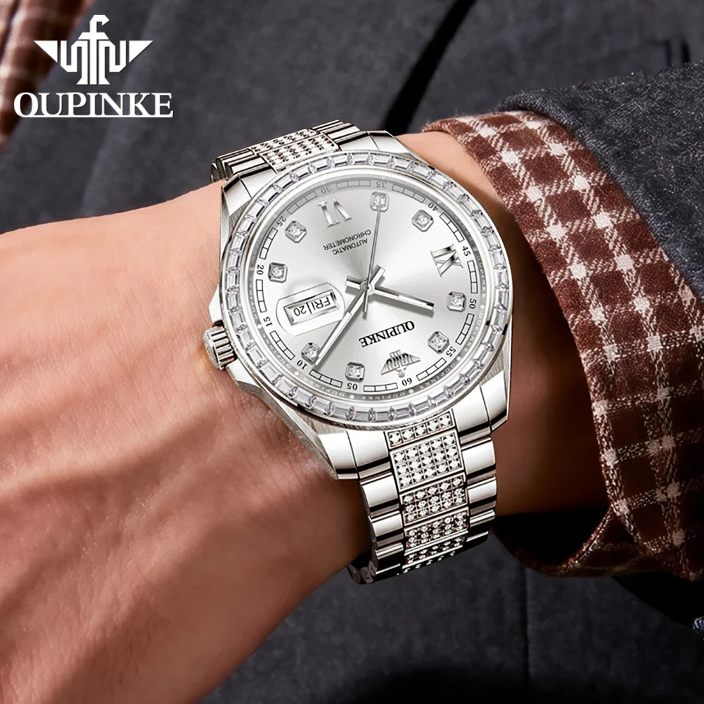 OUPINKE 3328 Luxury Business Imported Mechanical Movement Men Watch Luminous Display 50m Waterproof 316L Stainless Steel Watch
