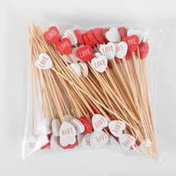100pcs Love Heart Bamboo Food Picks Cupcake Topper Dessert Buffet Fruit Picks Wedding Birthday Supplies Valentines Day Decor