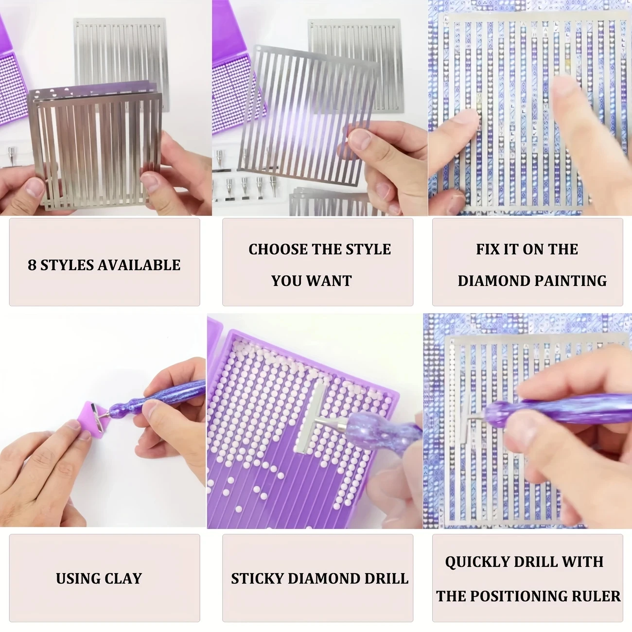 HOMFUN Stainless Steel Diamond Painting Alignment Ruler, 1/2/3/4 Rows Suitable Square Drills/Round Drills, Positioning Art Ruler