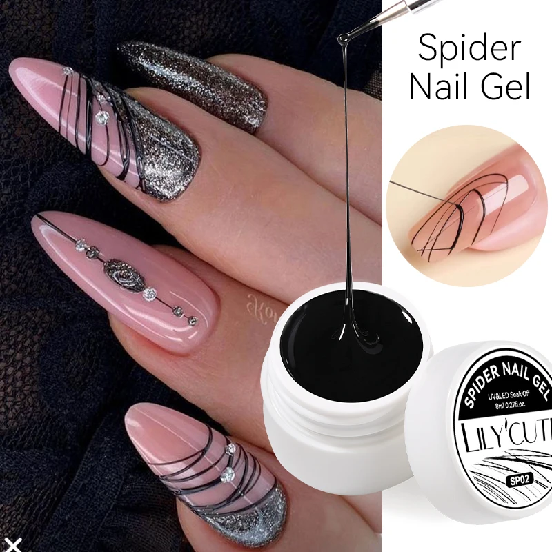 LILYCUTE 8ml blanc noir argent araignée Gel pour ongles naturel foncé Flashy dessin peinture UV Gel vernis à ongles ongles Art Design