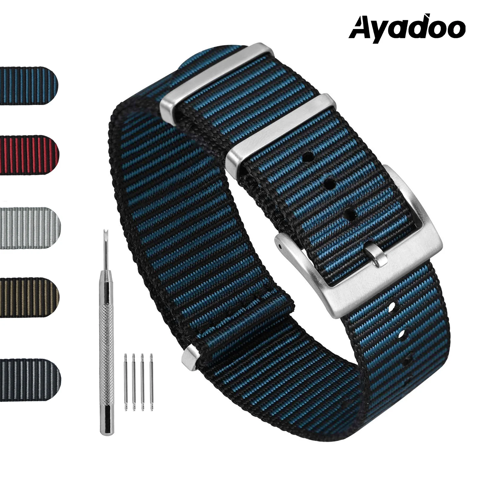 Двухцветный нейлоновый ремешок для часов Ayadoo, цельный сменный ремешок с текстурой полосы для мужчин и женщин, доступная ширина наконечника 18 мм, 20 мм, 22 мм