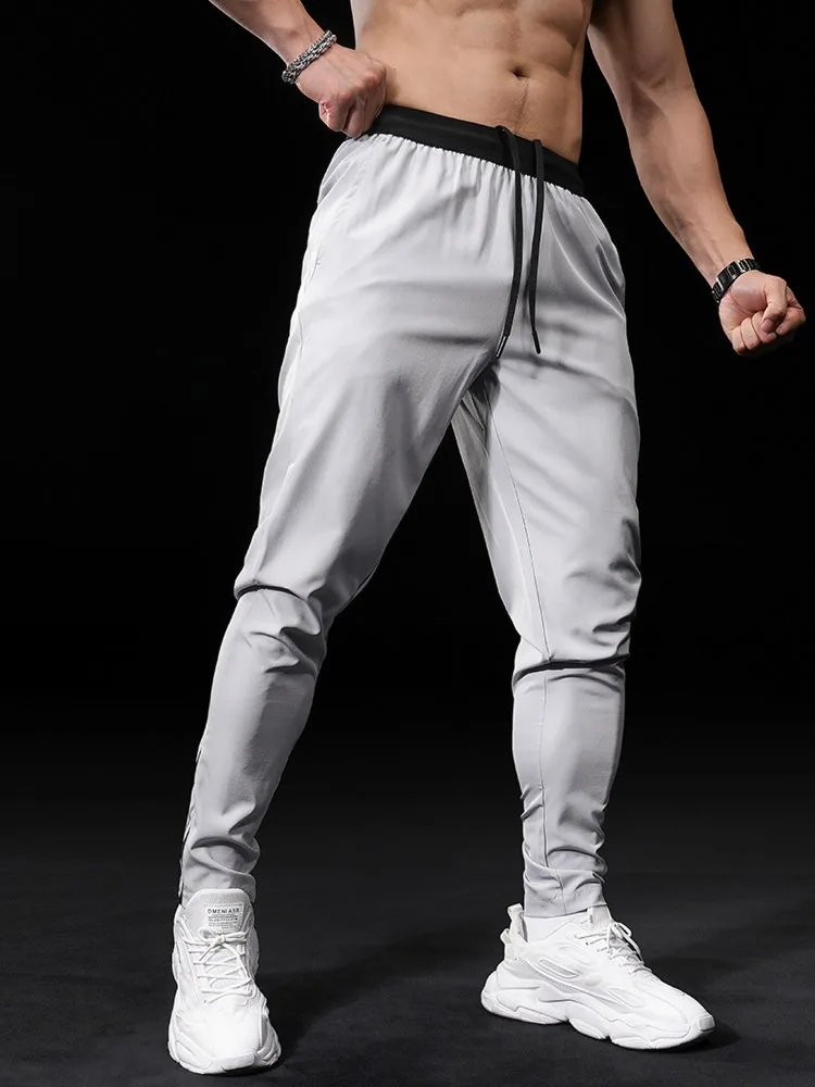 Men Ice Silk Quick Dry Sports Pants Slim Fit Lightweight Breathable Athletic Running Training Gym Fitness Casual Jogger Trousers