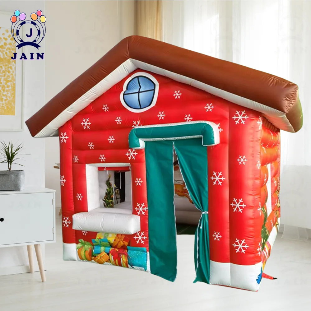 

Портативный надувной рождественский дом, палатка для рождественской вечеринки, палатка Санта-Клауса, комната с воздуходувкой, 10-футовый рождественский тематический дом для детей