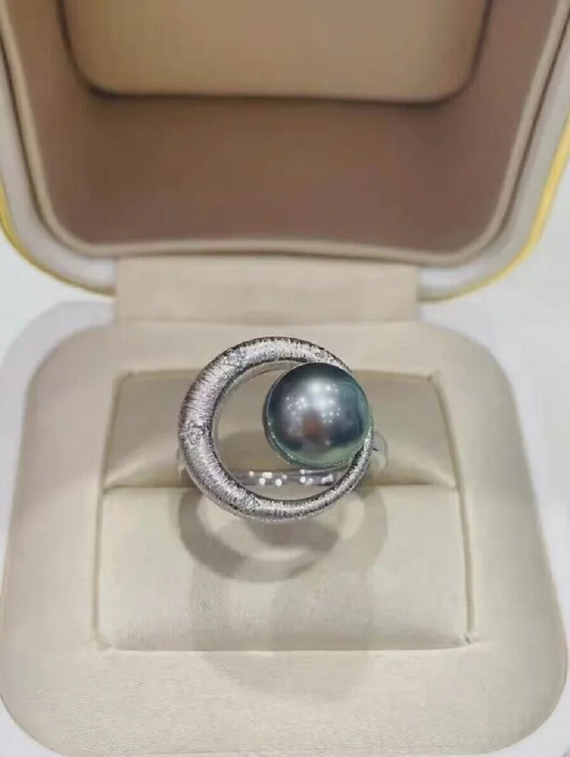 

stunning 9-10mm tahitian round black green pearl dangle earring 925s