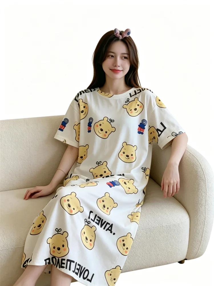 Women's Nightgown Korean Version Girls Homewear Sweet Wind Cute Cartoon Thin Section Loose Pajamas Kawaii Cute Breathable Casual