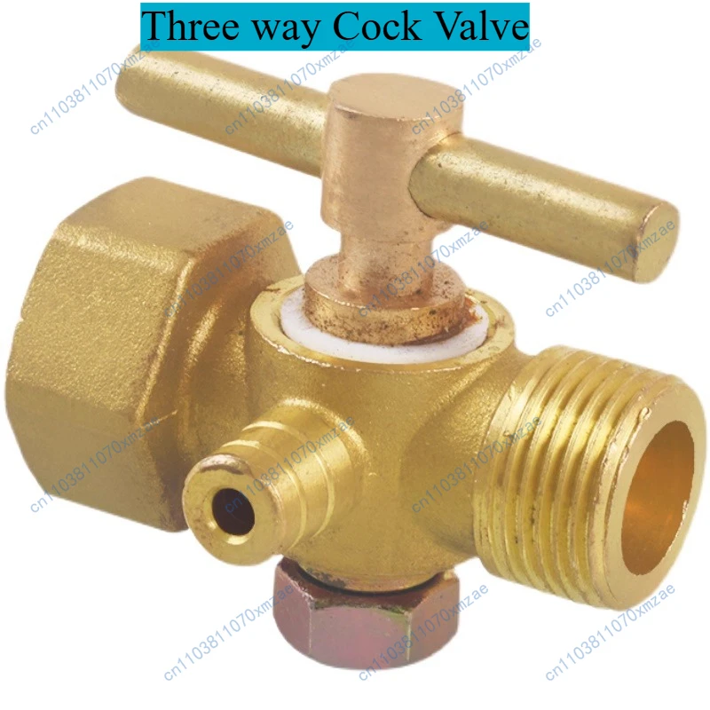 

5pcs Three-Way Cock Valve Petcock Valve Pressure Gauge Valve with Exhaust Hole Inner 14*1.5 Outer 20*1.5