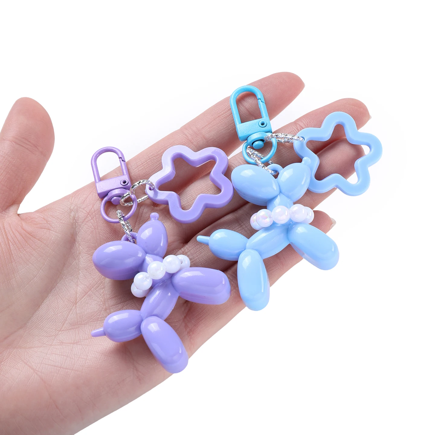 1pc Jelly Balloon Dog With Pearl Keychain Cute Bag Charm Hollow Pentagram Keyring Accessory for Car Purse Backpack Girls Gift - view 6