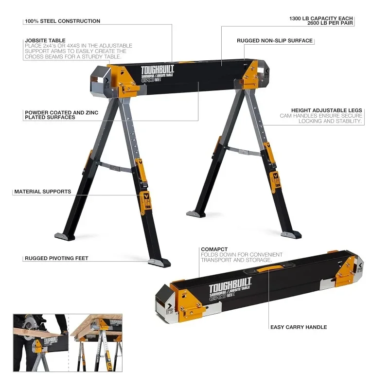 TOUGHBUILT TB-C700 Sawhorse Jobsite Table Tool Accessories Toughbuilt C700