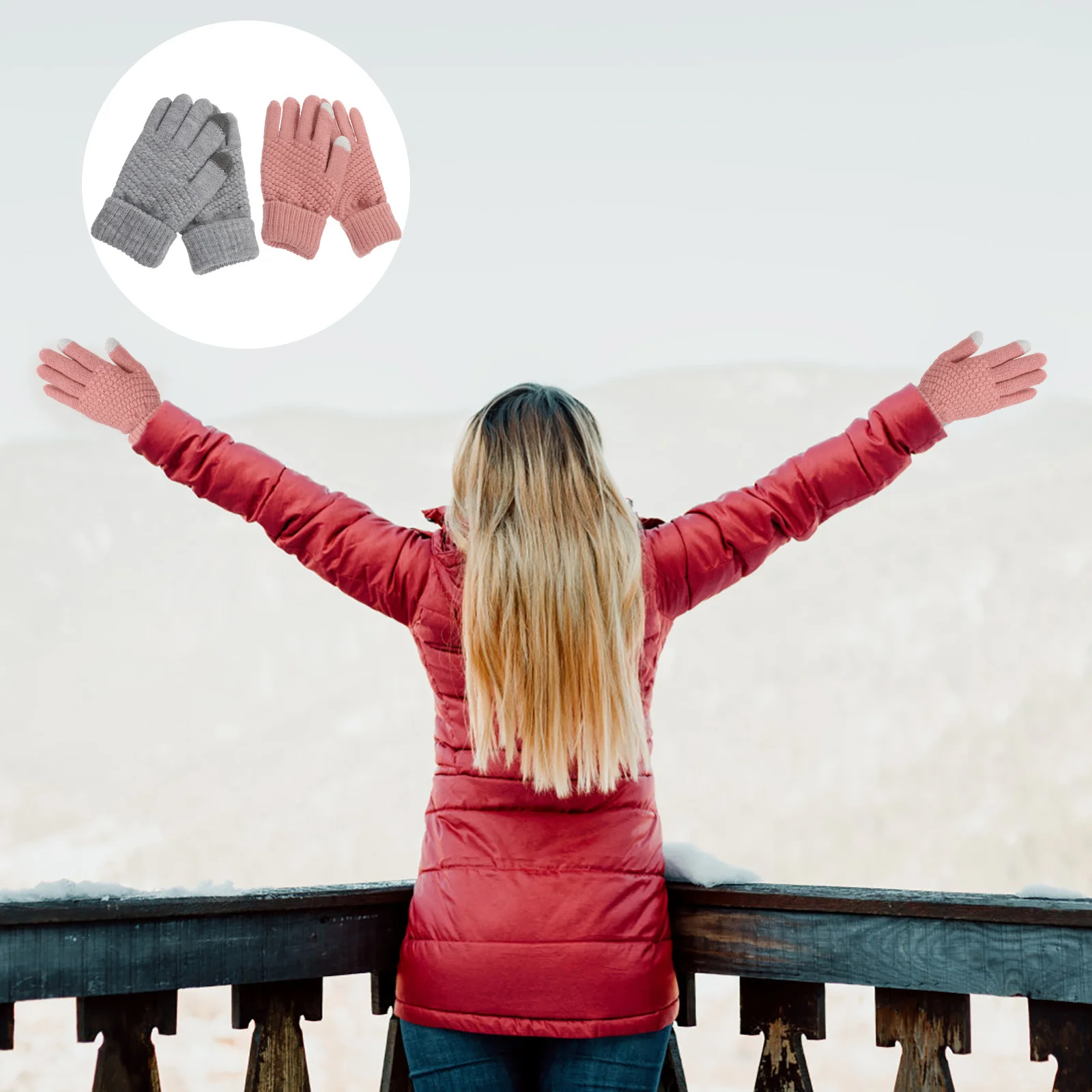 2Pairs Winter Warm Gloves Women Touchscreen Outdoor Windproof Thermal for Skiing Hiking Camping Sports Women Riding Gloves