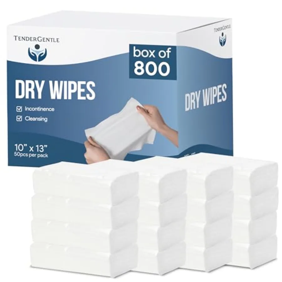 

Dry Wipes for Adults - Case of 800 Unscented Disposable Washcloths - 10" x 13" Non Woven Wipes for Incontinence and Senior Care