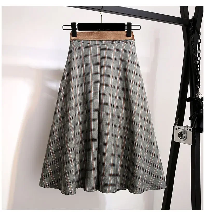 Plaid Vantage Hohe Taille A-linie Lose Mit Gürtel Tasche frauen Rock Koreanische Mode Mid-Kalb Lange Röcke Für frauen 2026 Frühling – Detail 3