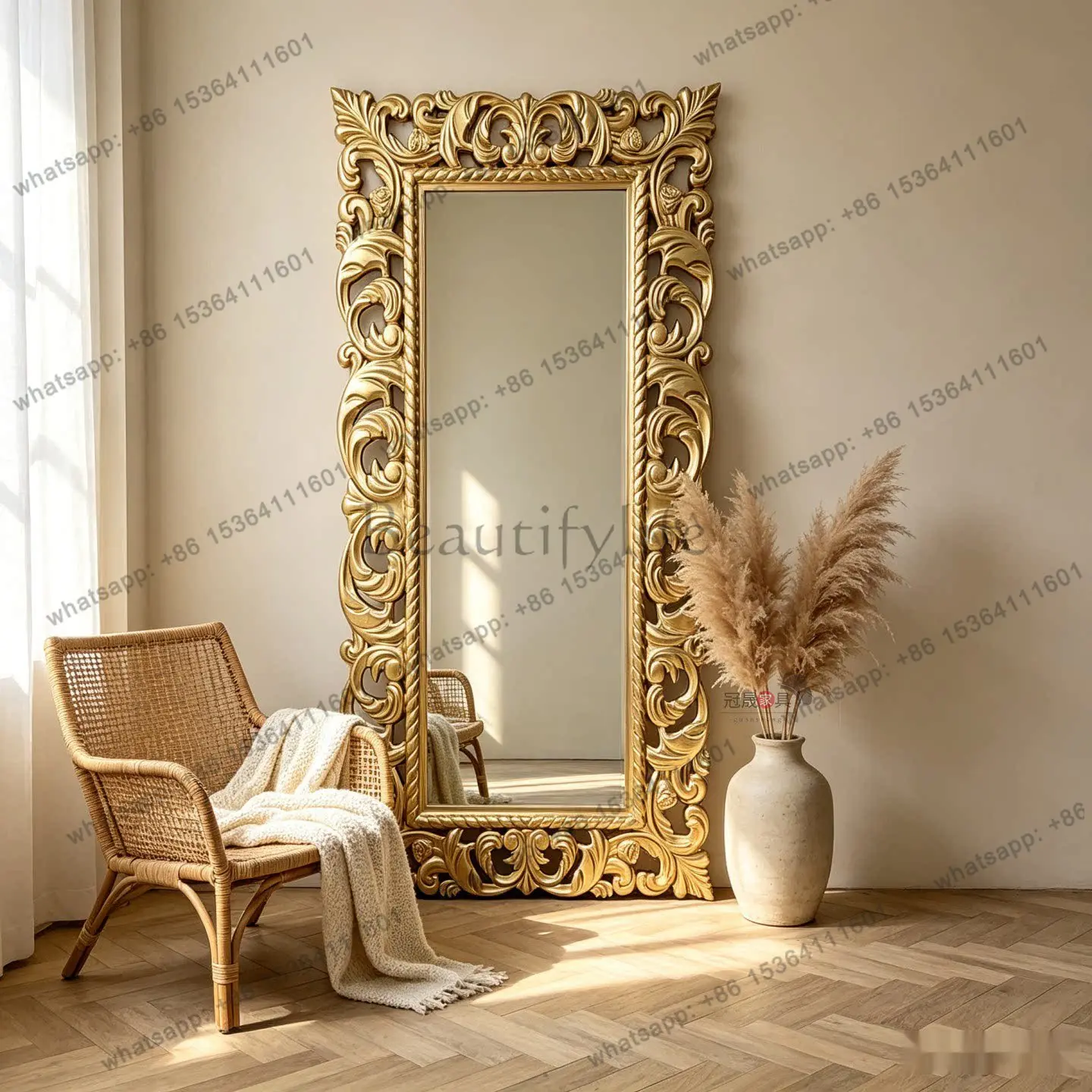 PG French retro full-body mirror American living room carved European cloakroom clothing store dressing fitting mirror