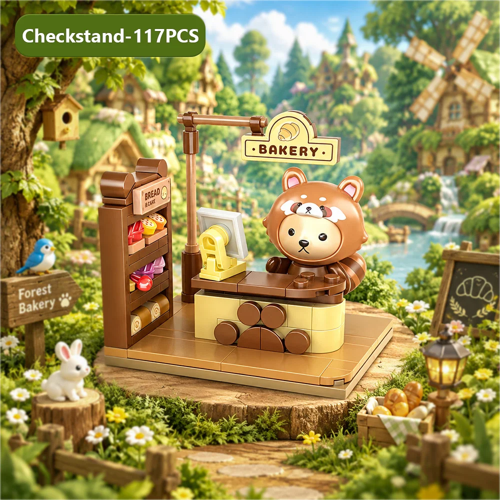 1 Piece Randomly Teddy Bakery Series Blind Box Mini Building Blocks Cute Bear Shop Scene Assembly Bricks Collectible Desktop Ornament Thanksgiving Christmas Halloween Holiday Gift - view 4