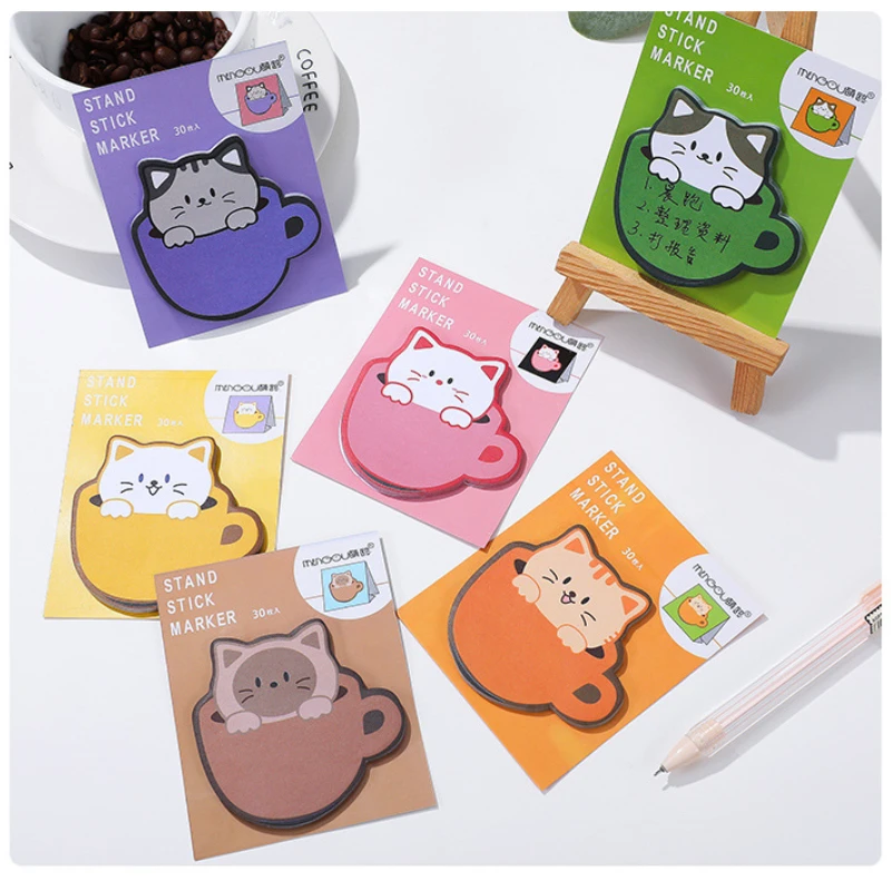 5Pcs/Lot Kawaii Cup Cat Memo Pad Message Stickers Cute Cartoon Sticky Note Book Decorative Notepad School Office Stationery