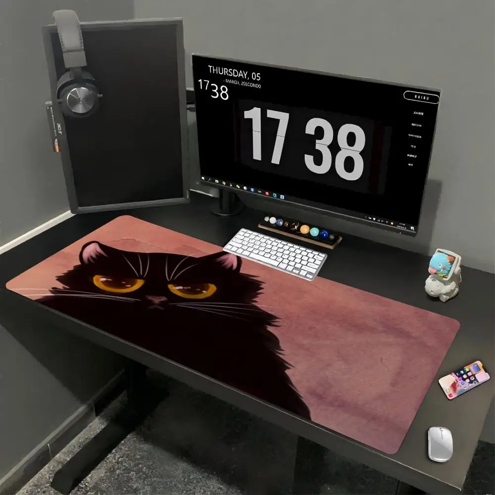 Large Mousepad Red Big Eye Black Cat Keyboard Mat Deskpad Pc Game Desk Mats Cute Cartoon Mouse Mats For Desktop Workstation
