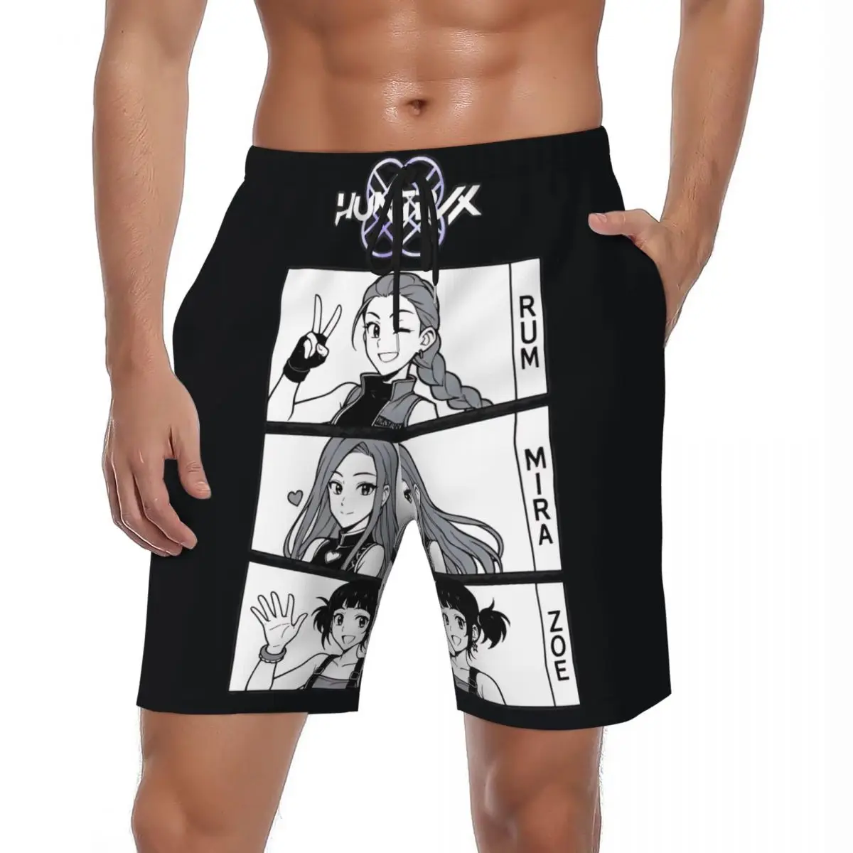 

Летние шорты для доски, мужские Kpop Demon Hunters Huntrix Manga, спортивная одежда, пляжные шорты, повседневные быстросохнущие плавки, большие размеры