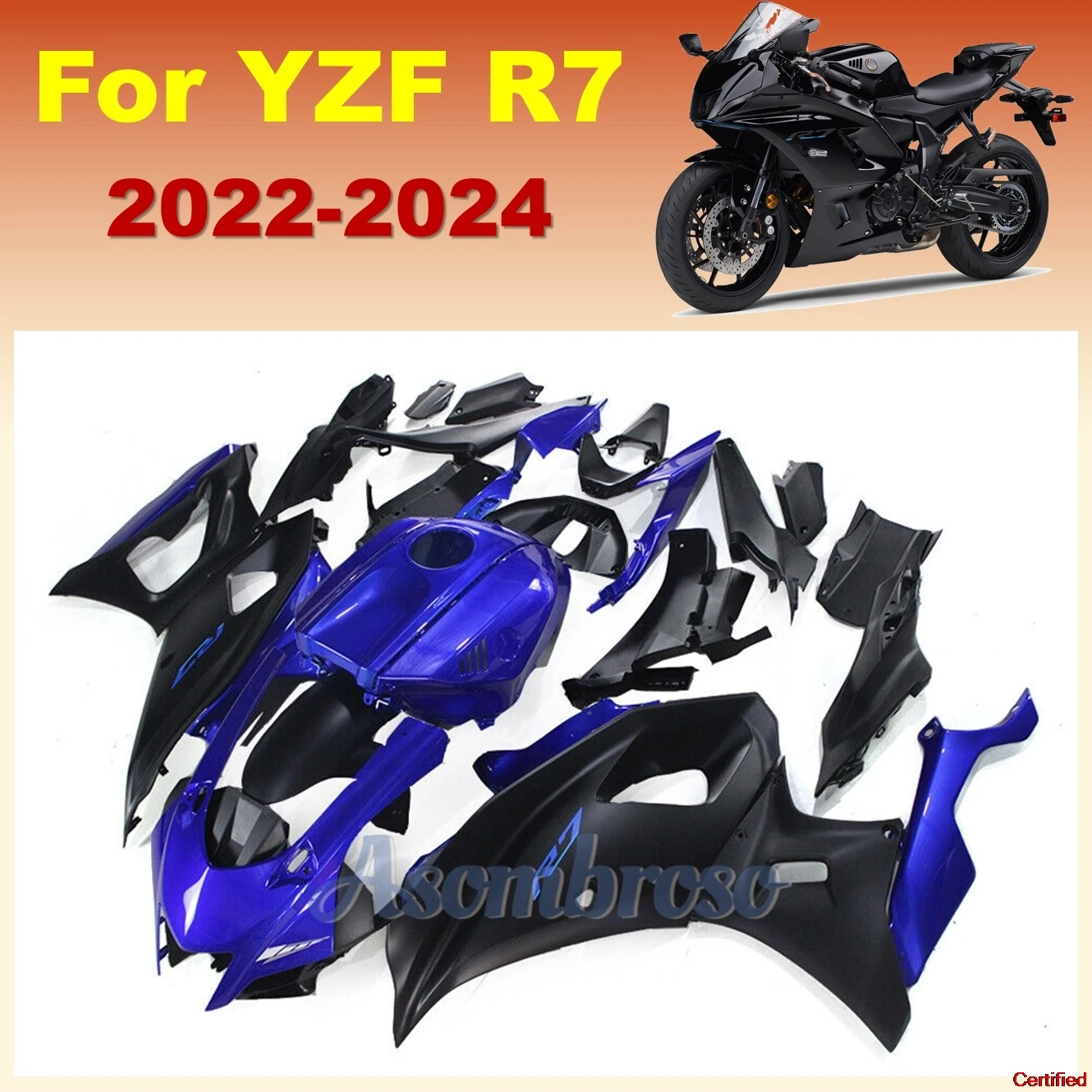 New ABS Motorcycle Full Fairings Kit  For YZF-R7 2022-2025 Yamaha YZFR7 22 23 24 Blue Black Bodywork Change Set