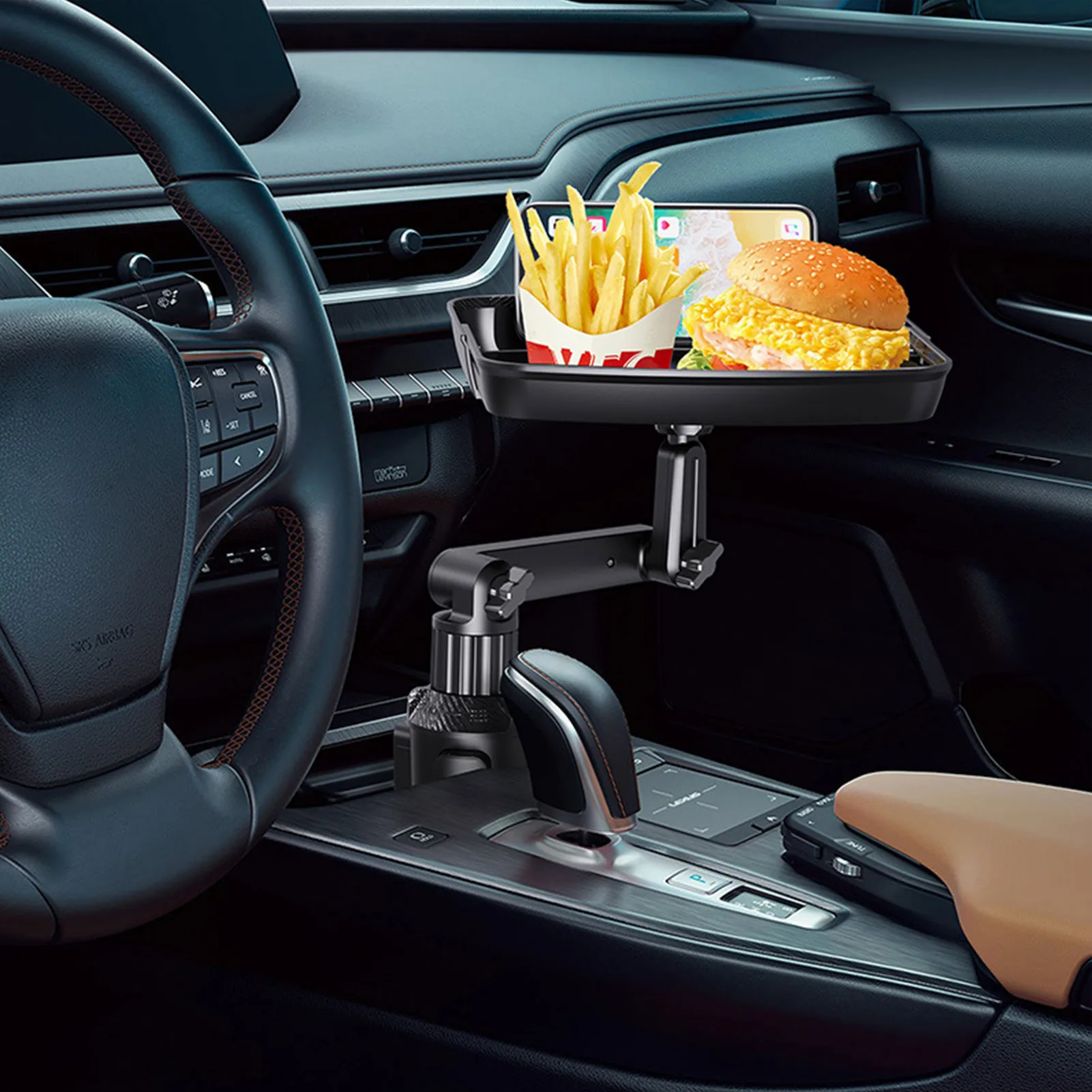 Cup Holder Tray Table Adjustable Car Snack Tray Multifunctional Stretchable Cup Holder Desk With Phone Holder Car Food Drink Tra
