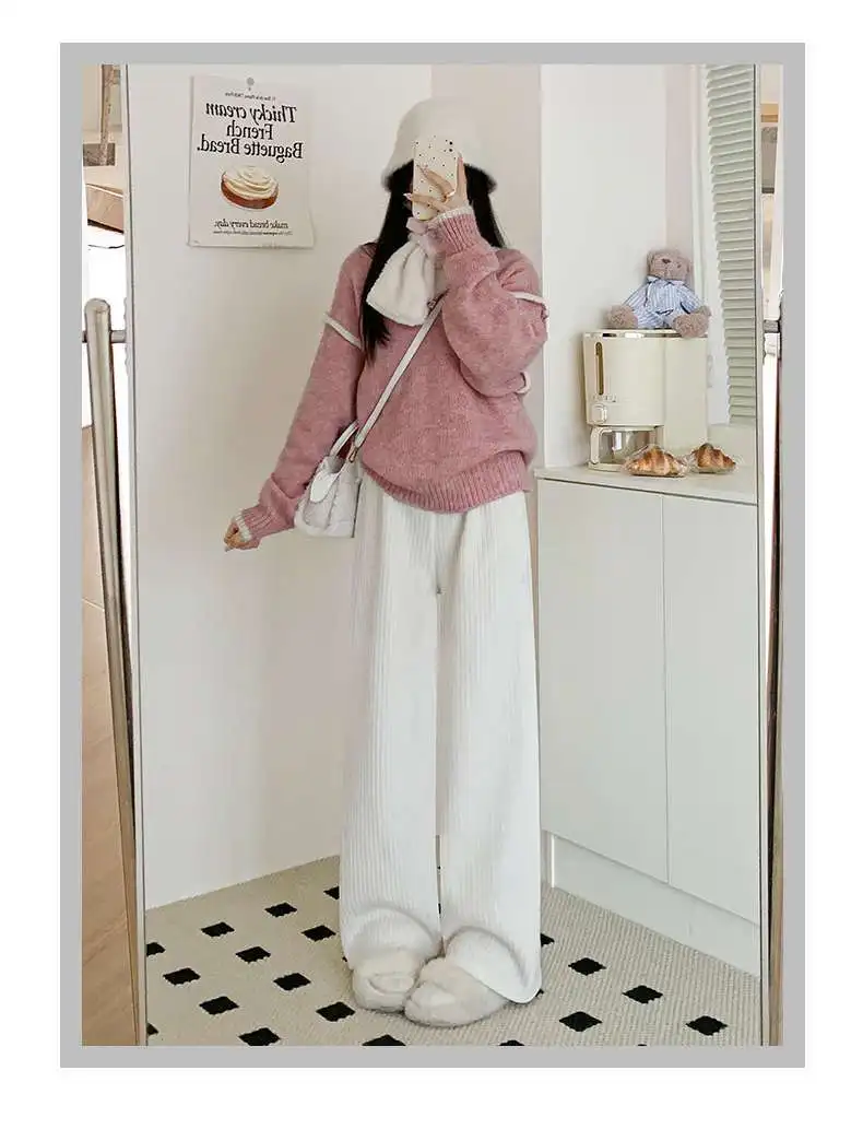 بنطال ذو قصة أرجل واسعة للإجازات النسائية الخريفية من القماش بطابقين مناسب بشكل منتظم من الأكاديمية سروال قصير مبطن ومحبوك ومحبوك منقوش للسيدات