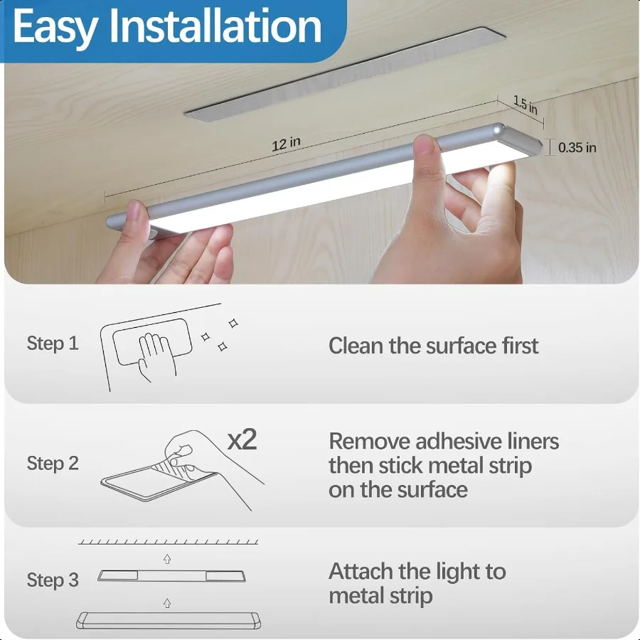 캐비닛 조명 밑 야간 조명 바 12인치 쿨 화이트 3팩