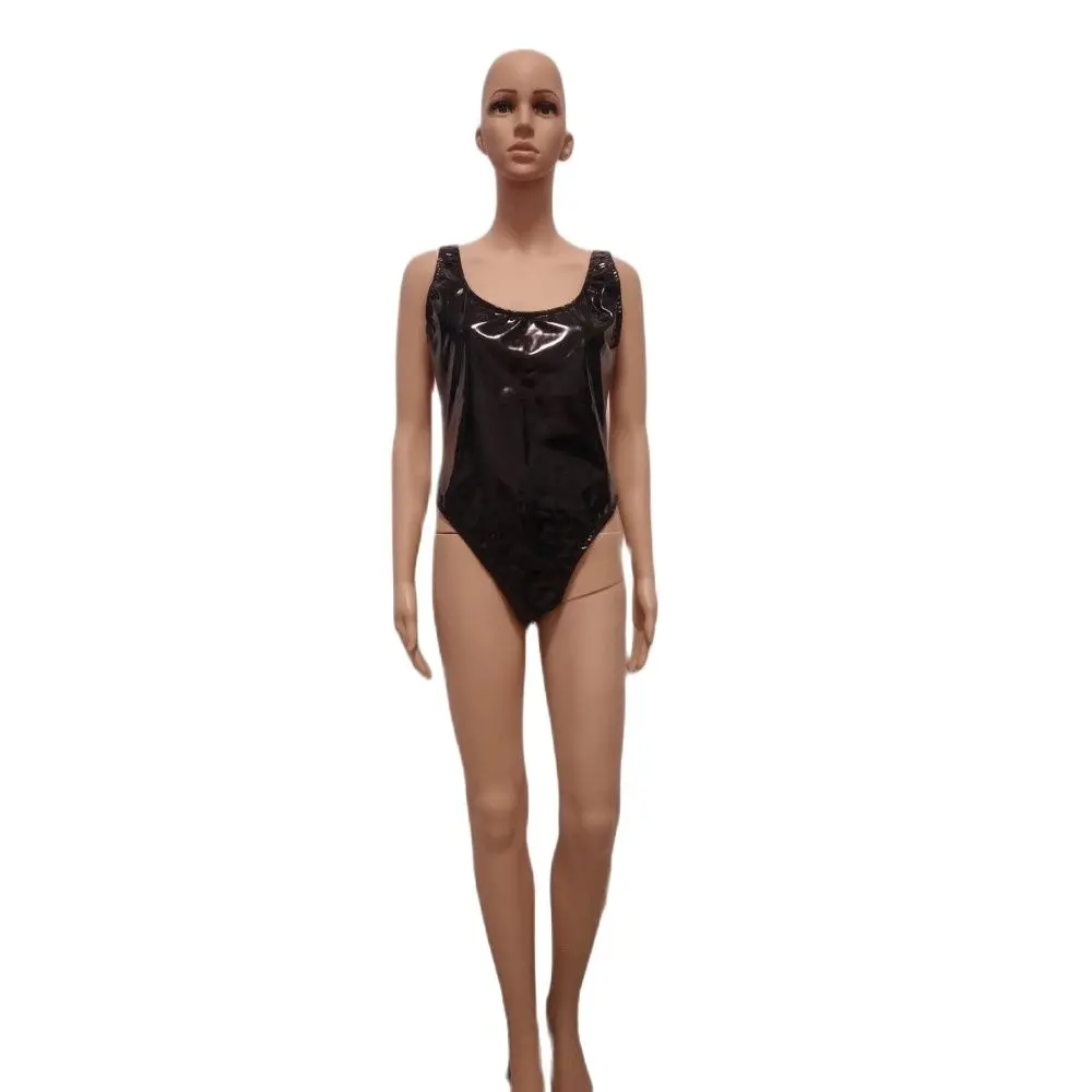 

Women men Sexy Shiny PVC fake leather Bandage Bikini wetlook One Piece Swimwear Elegant Swimsuit Monokini Bathing body suit