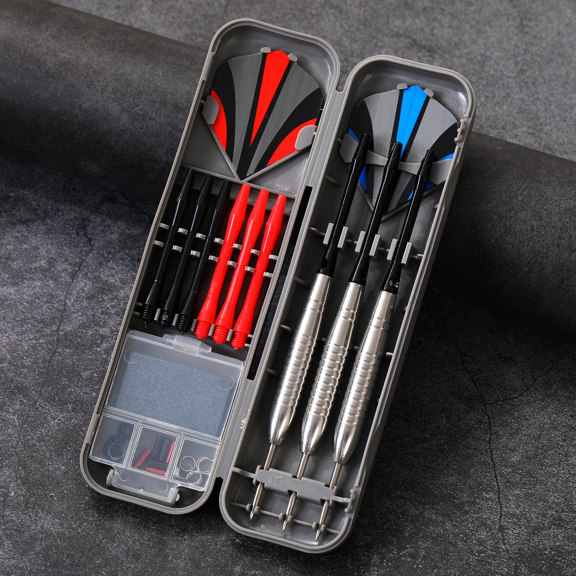 Huanqu 3-Pack Red Blue Darts - Stainless Steel Barrels - Complete with Accessories & Storage Case