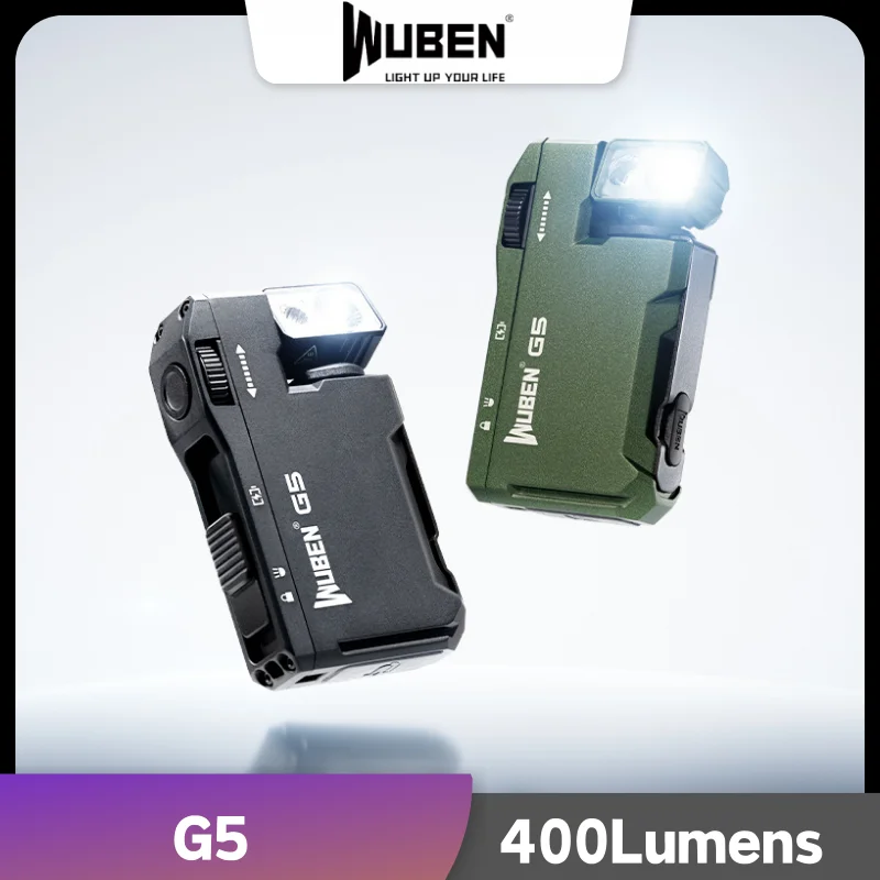 WUBEN G5 EDC Flashlight 400Lumens RGB&White Type-C Rechargeable Pocket-Sized Brilliance Keychain Light Bulit-in Battery