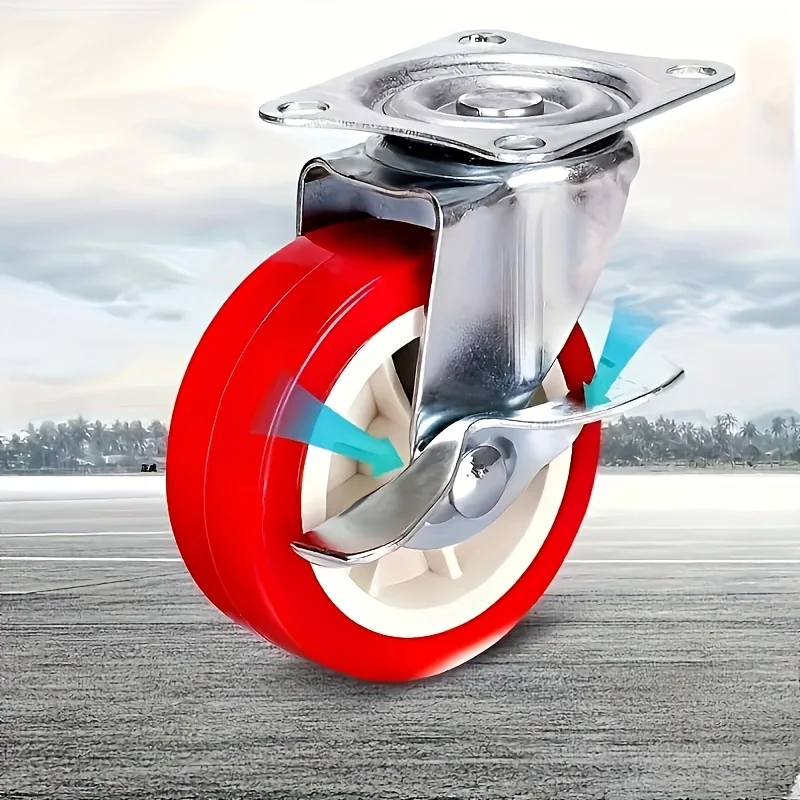 4 pièces 2 "roulette de meubles PVC rouge roue universelle roulette pivotante roue à roulettes pour accessoire de chariot de plate-forme