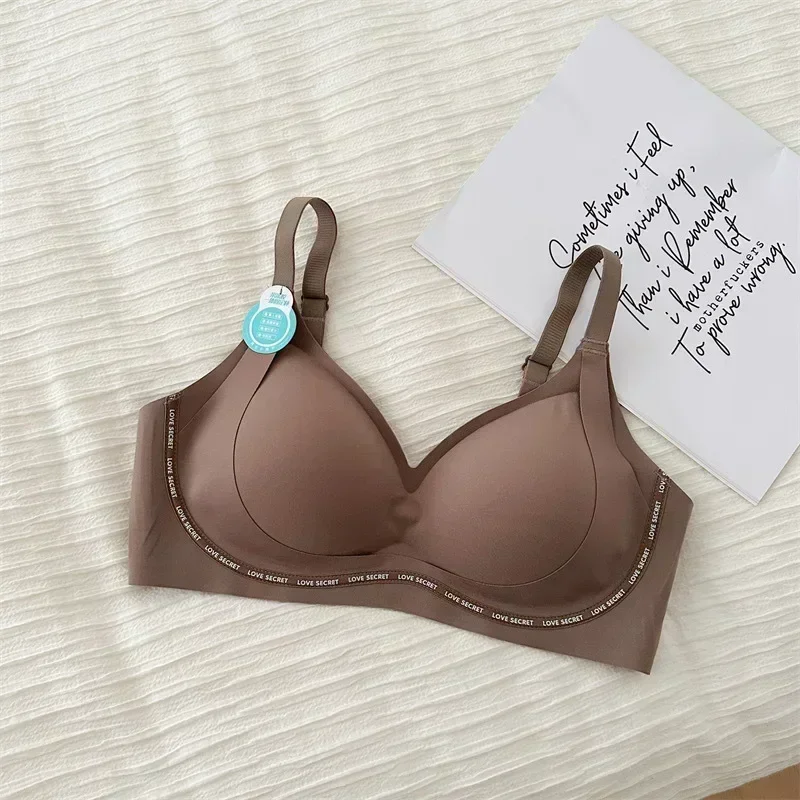 Ropa interior sin extracción y sin rastro, sujetadores de mujer sin anillos de acero, pechos fruncidos y doblar, sujetador antiflacidez de copa fija