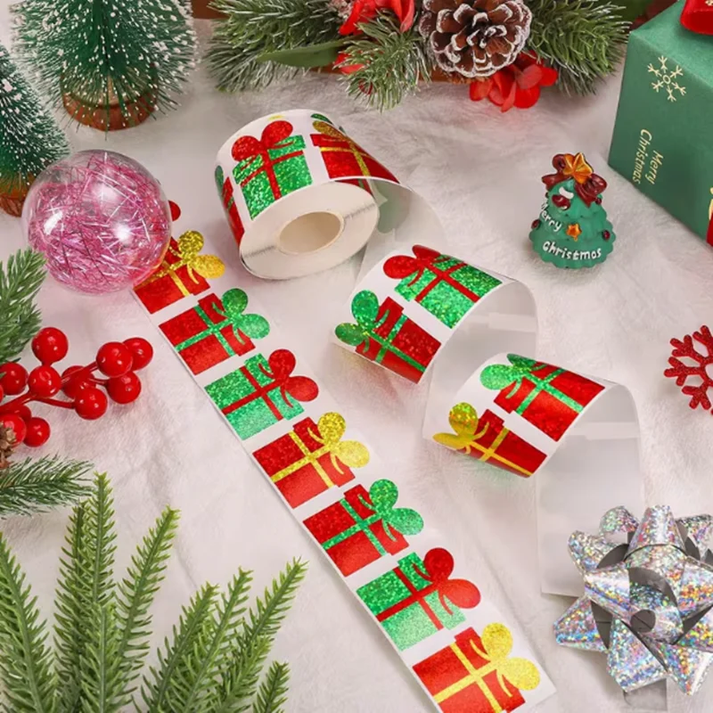 Colorful laser Christmas tree stickers - Waterproof decorative stickers for Christmas gifts - Gift packaging decoration stickers