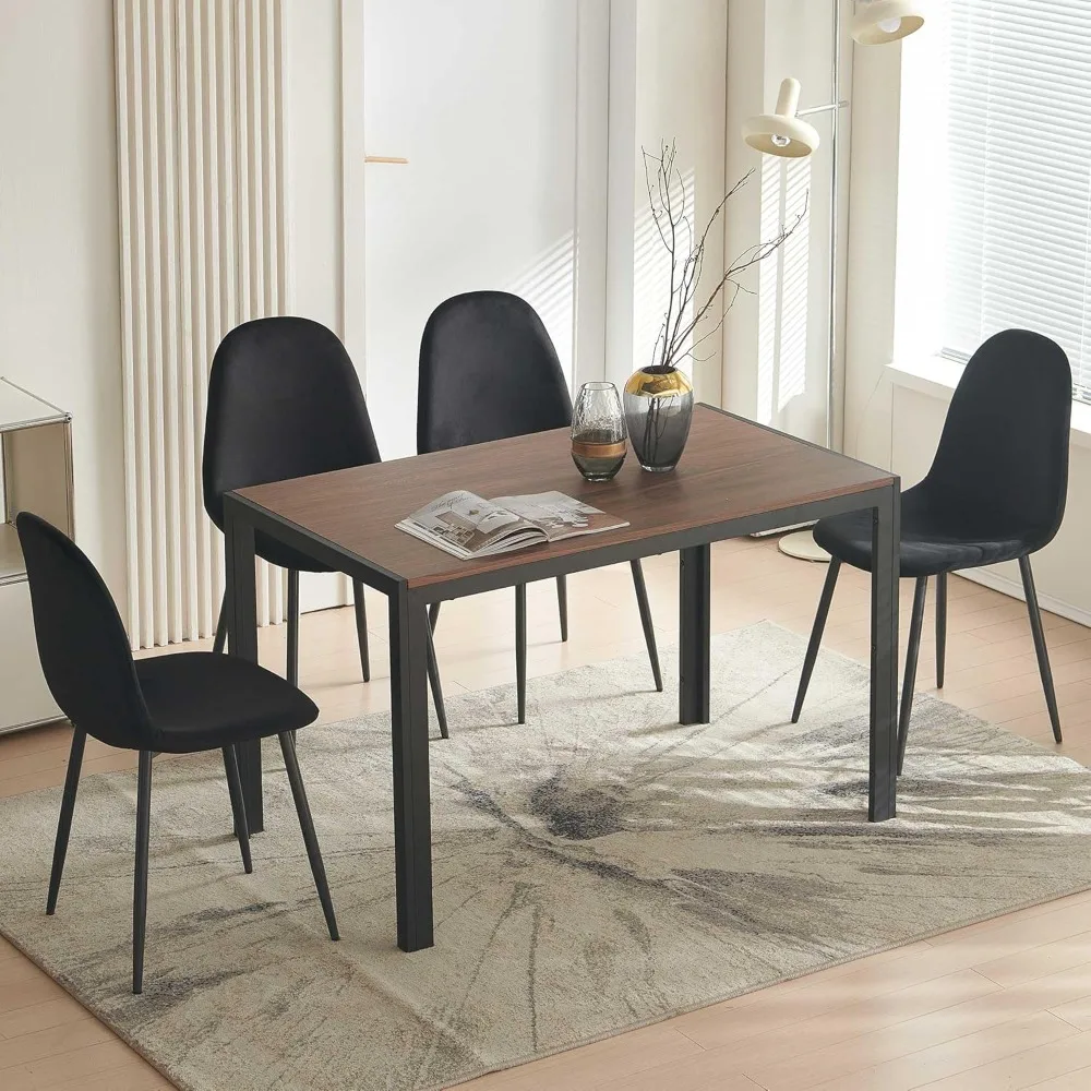 

Dining Table Set, Modern Rectangular Table with 4 Chairs, Faux Wood, Luxury Velvet, Easy Assembly, Sturdy Construction