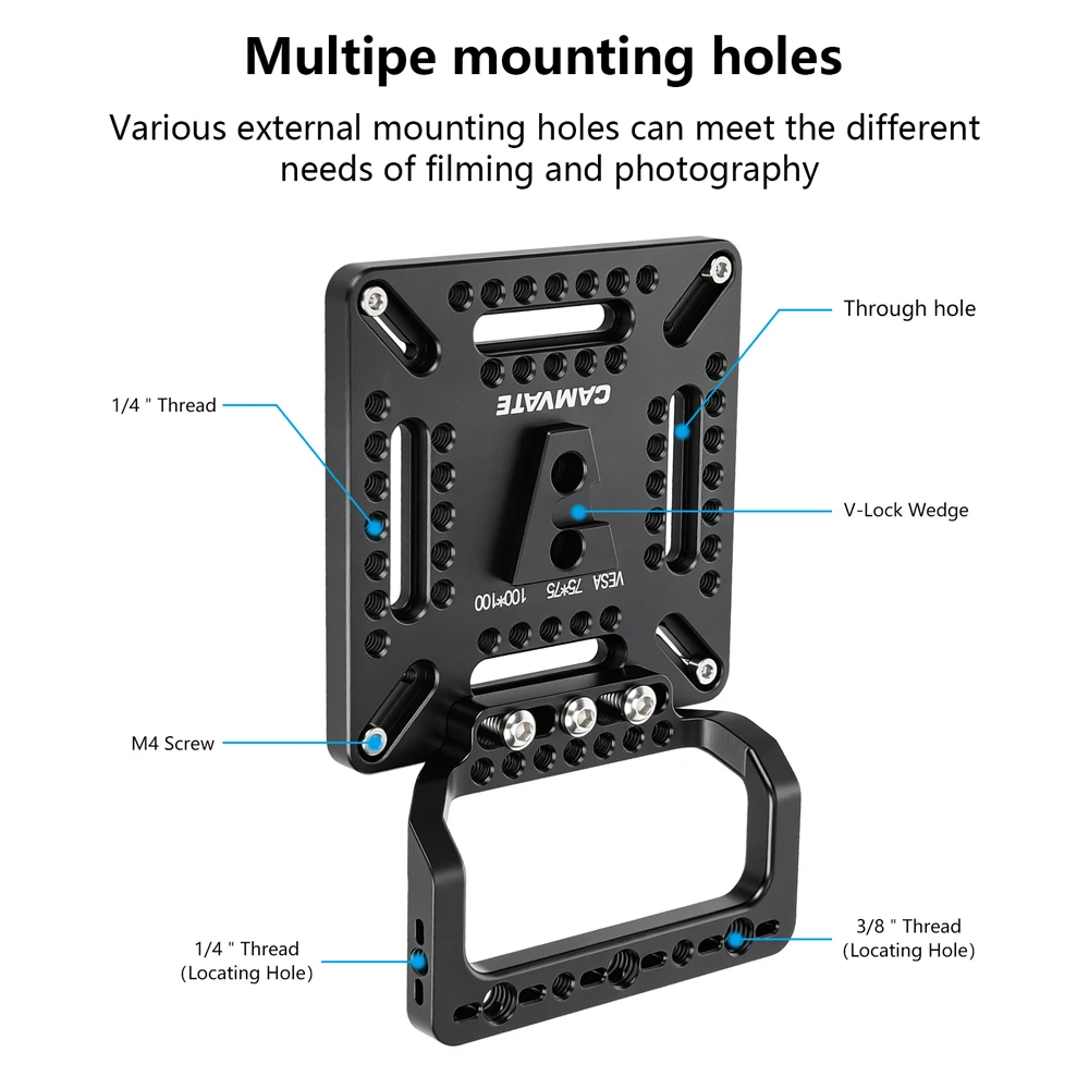 CAMVATE Mehrzweck-VESA-Monitorhalterungsplatte mit V-Lock-Keil und Griff für Kamera-Monitor VESA-Platte 75x75/100x100MM – Detail 2