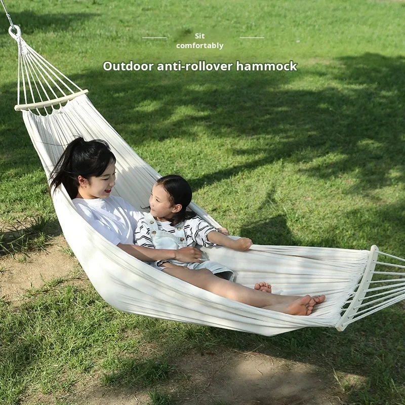 Beige hammock single and double anti-aircraft rollover outdoor swing hammock suitable for home and camping summer supplies