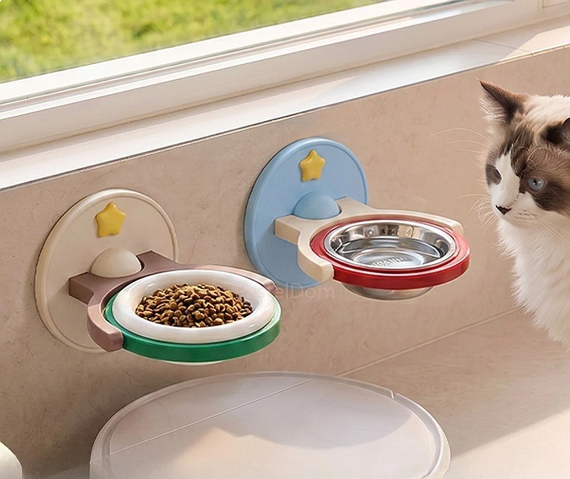 Cat Dog Bowl Stainless Steel Ceramic Plastic Wall Hanging Pet Bowl Anti-Black Chin Neck Protection