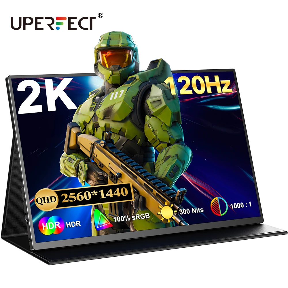 

Портативный игровой монитор UPERFECT 2K 120 Гц 15,6-дюймовый дисплей QHD IPS с HDMI USB C для ПК Steam Deck XBOX PS5 Switch Extend Screen