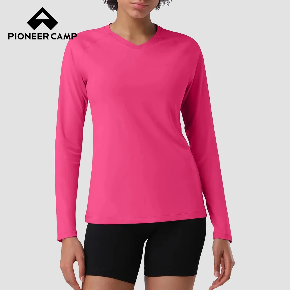 Pioneer Camp Women's UV Sun Protection SPF Shirt V Neck UPF 50+ Long Sleeve Workout Tops Quick Dry Rash Guard Hiking Running