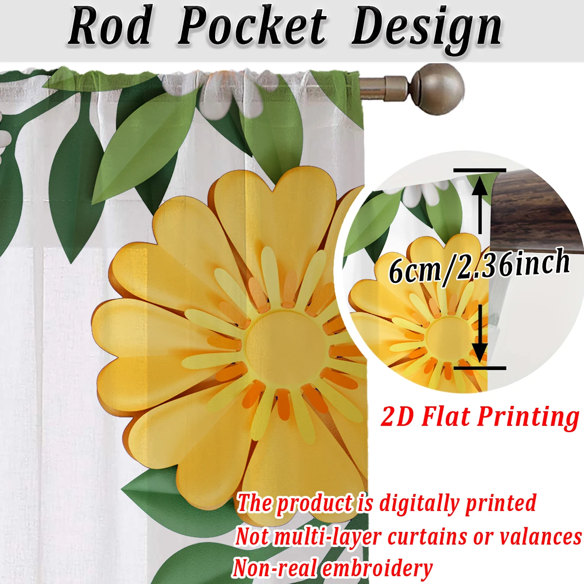 ستارة شفافة بطباعة مسطحة على شكل زهور ملونة، قماش خفيف، لغرفة المعيشة وغرفة النوم وديكور المنزل والنافذة