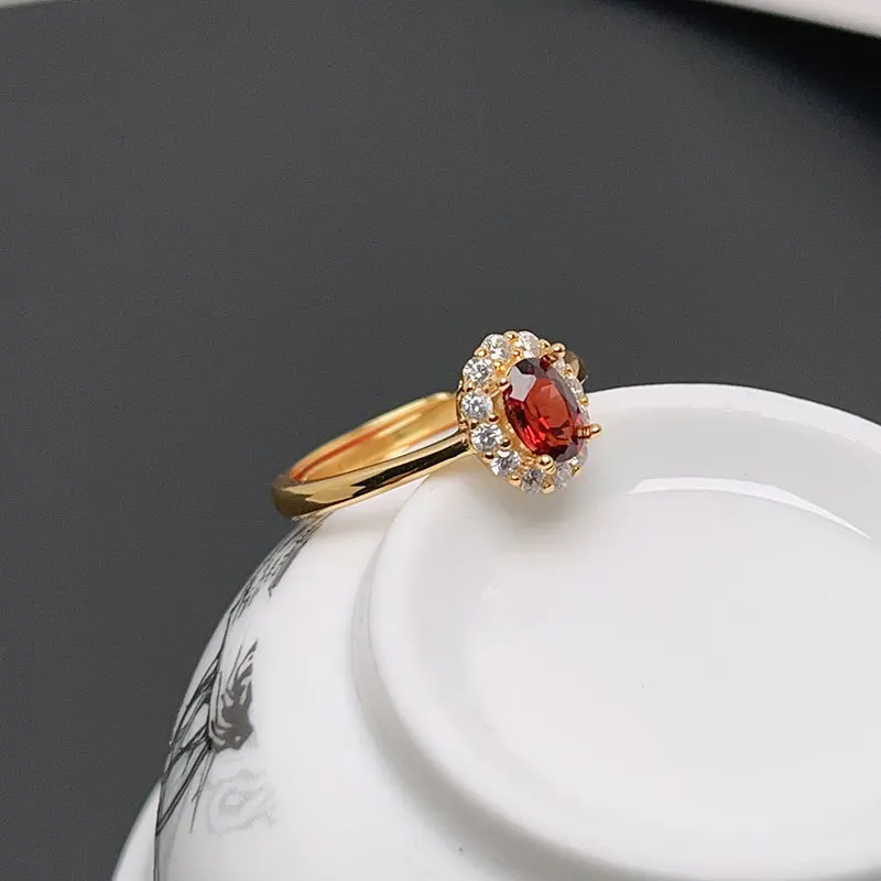 Wine Red Natural Garnet Ring 4mm*6mm 0.5ct Genuine Garnet 925 Silver Ring 18K Gold Plated Sterling Silver Jewelry