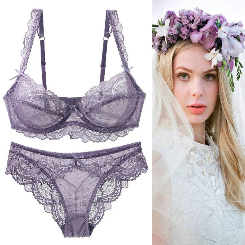 DaiNaFang-Conjunto de sujetadores sexys para mujer joven, ropa interior ultrafina con flores transparentes, Copa ABCDE de alta calidad, lencería