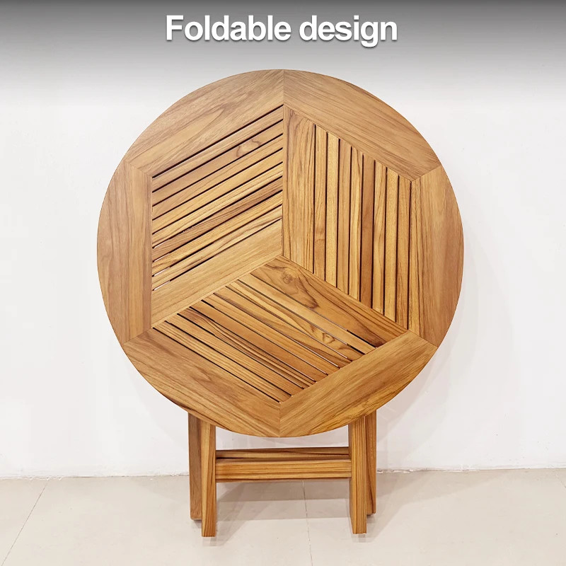 طاولة طعام خارجية لشخصين على الطراز الصيني القديم ساحة حديقة صالة خشب الساج طاولة غداء أثاث فناء دائري مقاوم