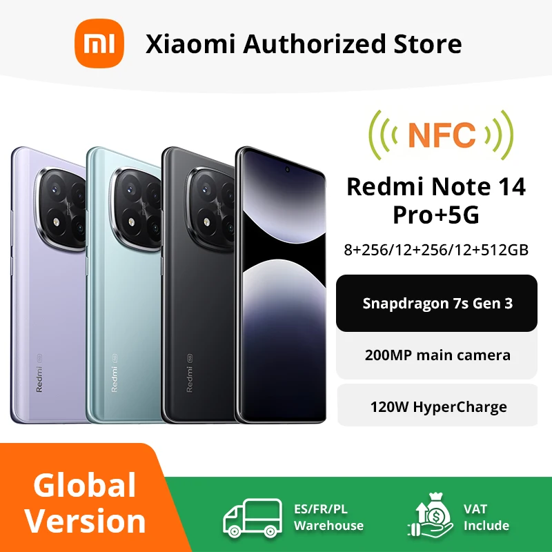 Xiaomi Redmi Note 14 Pro Plus 5G NFC, SnapdragonIsabel 7s-cran AMOLED 3,6 K, appareil photo 200MP, L?adaptateur n?est pas inclus