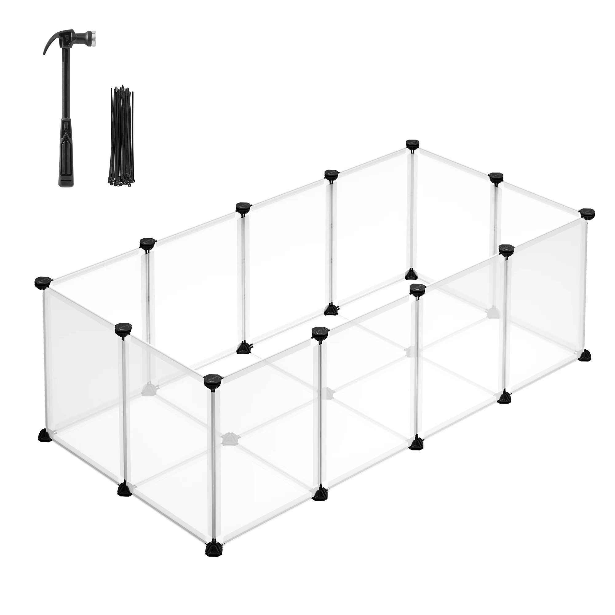 SONGMICS Freigehege mit Bodenplatten, Laufstall, Meerschweinchen Gehege, aus Kunststoff, Gehege für Hamster,  Igel, weiß