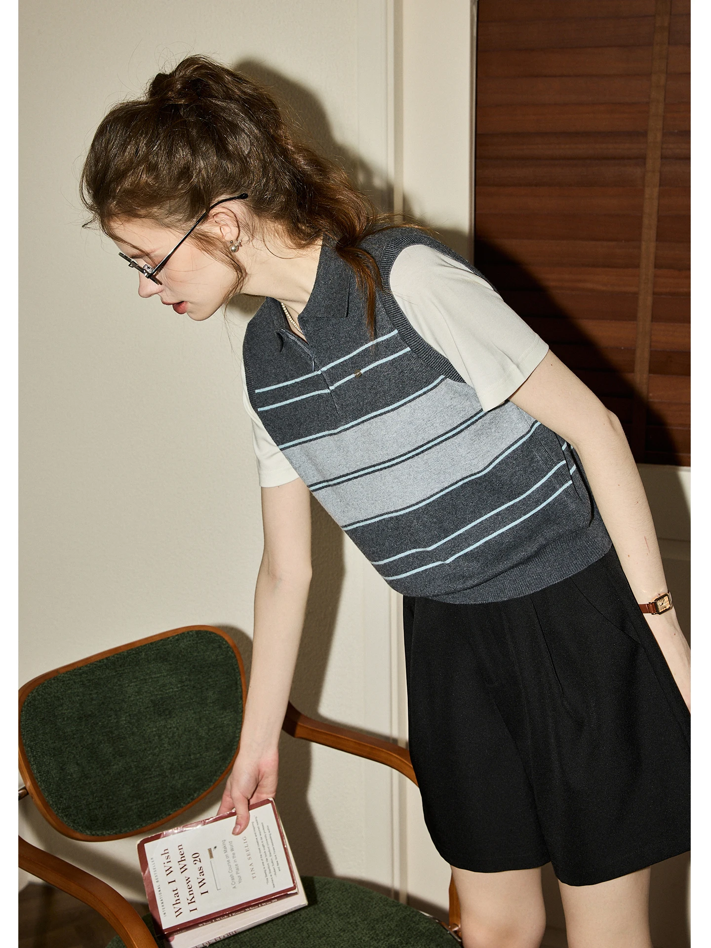 

KUHNMARVIN Casual Style Short Sleeve Knitted Top Women's Summer New Soft Breathable Girl Sensation Fake Two-Piece Top