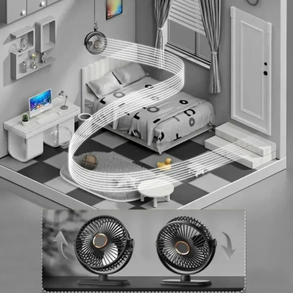 4 In 1 Clip Fan 5 Speeds 3 Night Lights 720° Rotation USB Rechargeable Brushless Motor Ultra Quiet for Home Office Dorm Camping