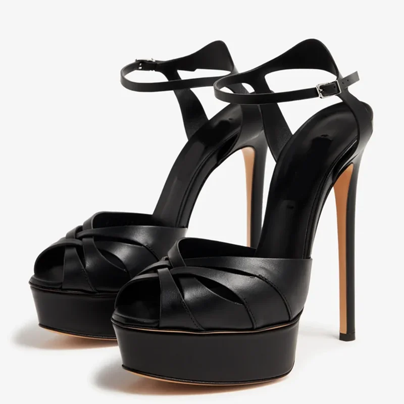 

Platfrom Corss Tied Peep Toe Leather Sandas Sexy Pointed Toe Slingback Buckle Strap New Arrivals Fashion Women Modern Shoes