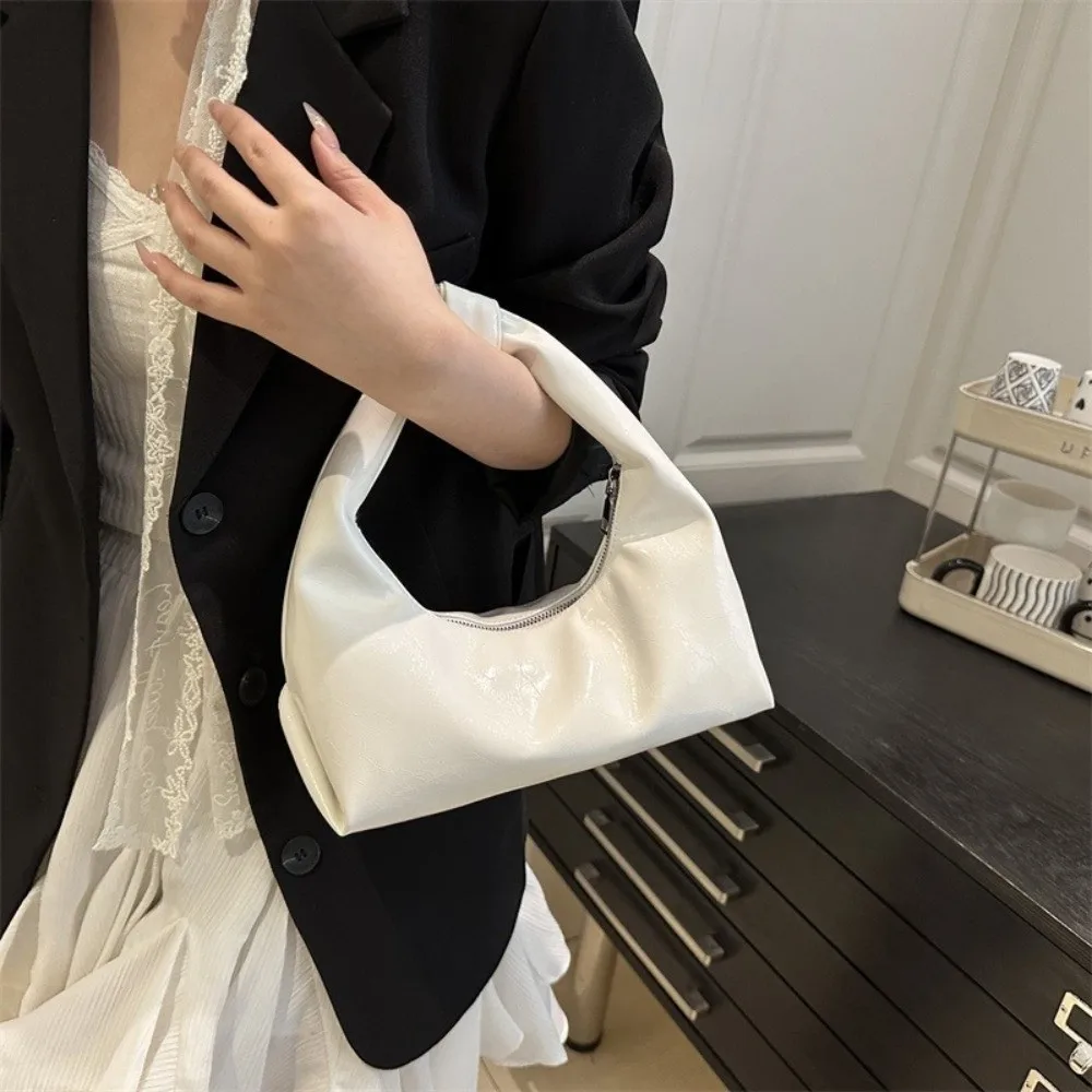 Korean Solid Color Clutch Bags Dumpling Pleated Armpit Bags Versatile Pu Leather Women Handbags Girls