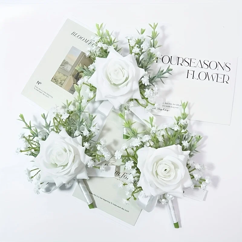 1pcs Wedding Flower Art Business Celebration Opening Guests Breast Flower Hand Flower White Sky Star Rose